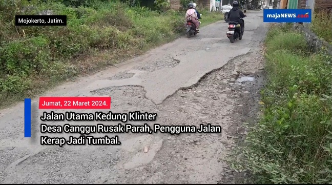 Jalan Utama Kedung Klinter Desa Canggu Jetis Rusak Parah, Pengguna Jalan Kerap Jadi Tumbal