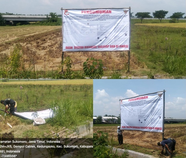 Diduga Lampiaskan Amarah, Baliho Ukuran Jumbo Ditanam di Petak Tanah Sawah Desa Kedungsooko Sukomoro Nganjuk