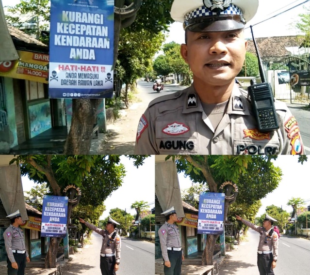 Cegah Terjadinya Lakalantas, Polsek Warujayeng Polres Nganjuk Pasang Banner Juga Beri Himbauan Kepada Pengguna Jalan