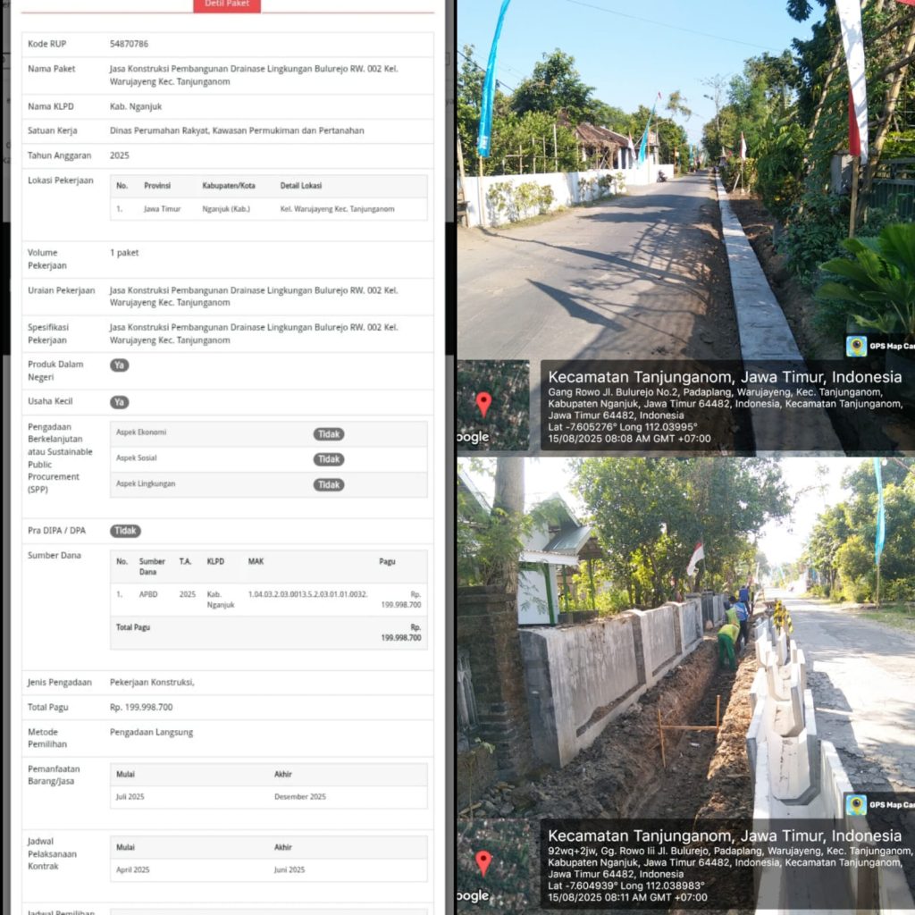 Pembangunan Proyek Drainase di Kelurahan Warujayeng Nganjuk Diduga Tidak Mengindahkan Amanah UU KIP