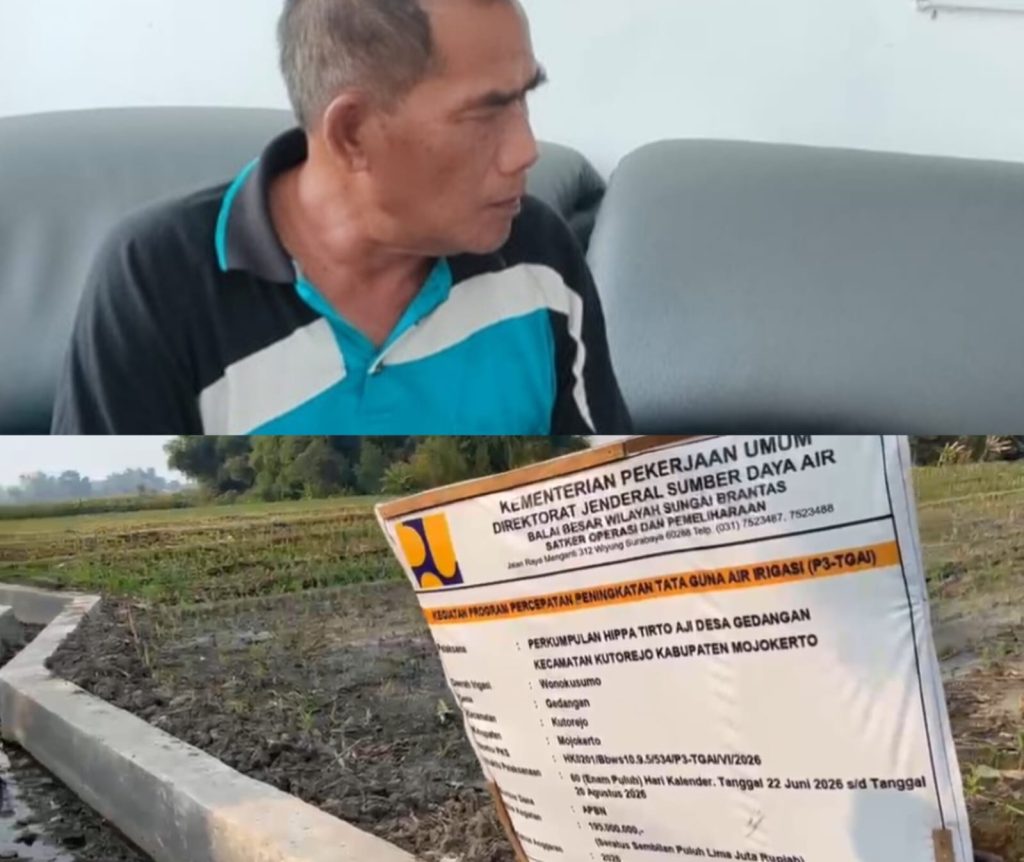 Proyek Irigasi Anggaran APBN di Desa Gedangan Kutorejo Senilai 195 Juta Diduga Bau Korupsi, Kades Dikonfirmasi Enggan Menjawab