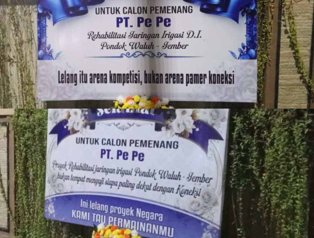 Lelang Proyek Irigasi Rp.200 Miliar di Kantor BBWS Brantas Surabaya di Sorot, Karangan Bunga Kritikan Miring Juga Muncul